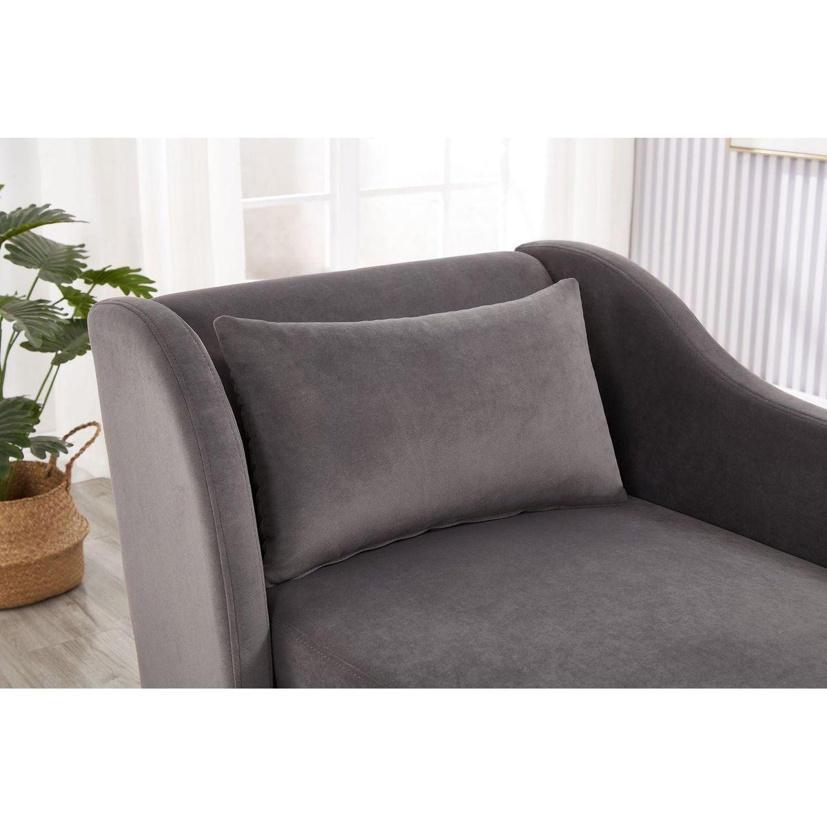 Modern Chaise Lounge Chair Velvet Upholstery (Grey)