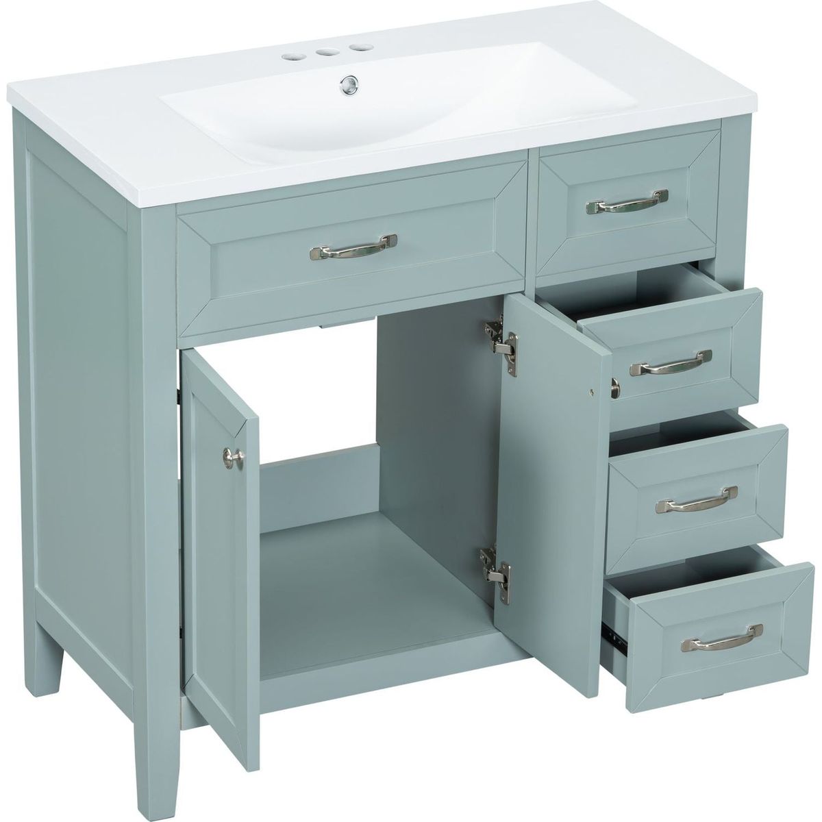 36" Bathroom Vanity with Sink Combo, Green Bathroom Cabinet with Drawers, Solid Frame and MDF Board