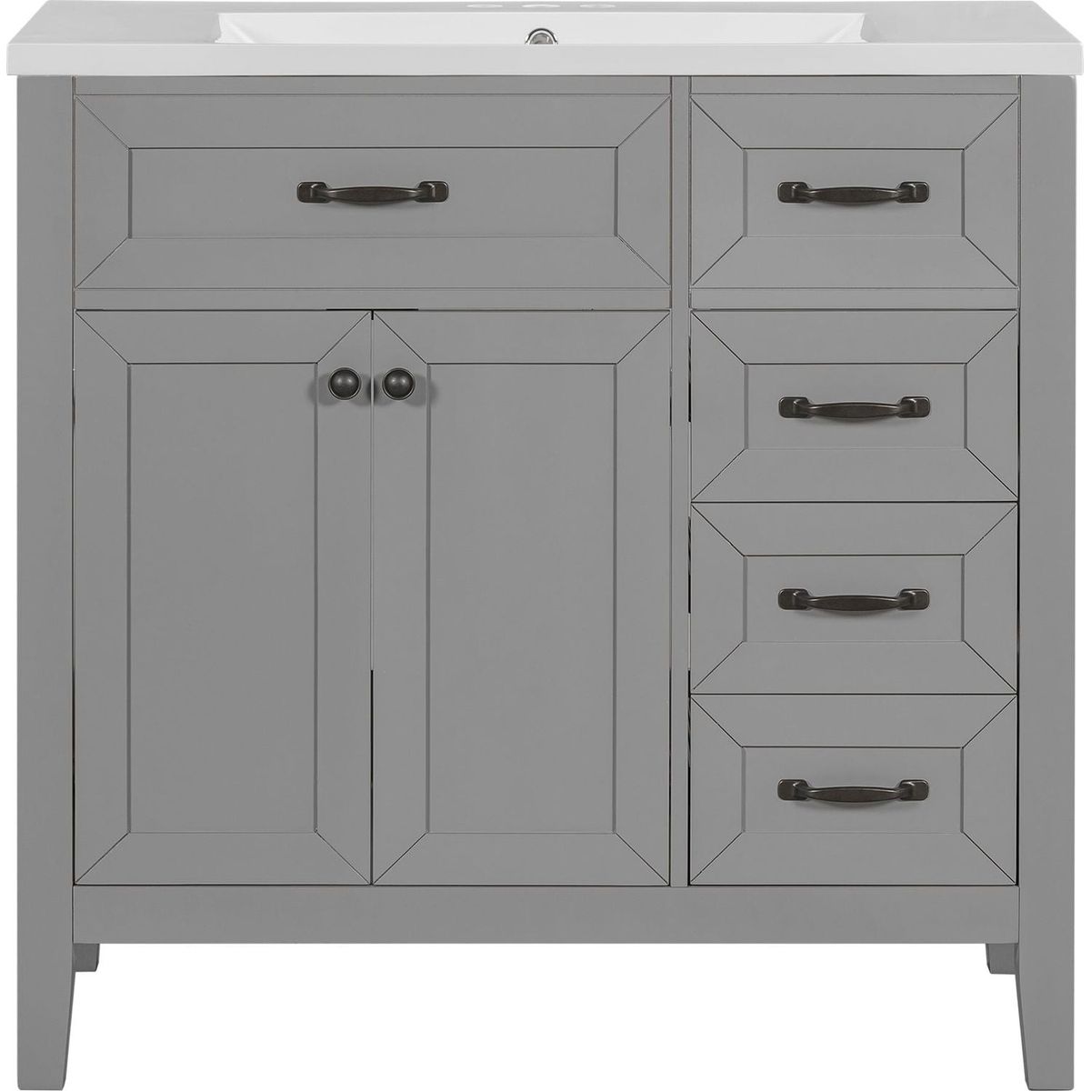 36" Bathroom Vanity with Sink Combo, Bathroom Cabinet with Drawers, Solid Frame and MDF Board, Grey