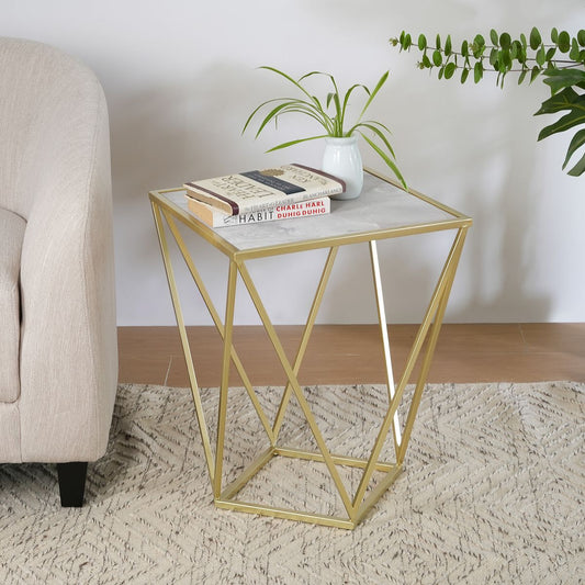 CREATIVE SIMPLE GLASS SIDE TABLE,GOLD+WHITE COLOR