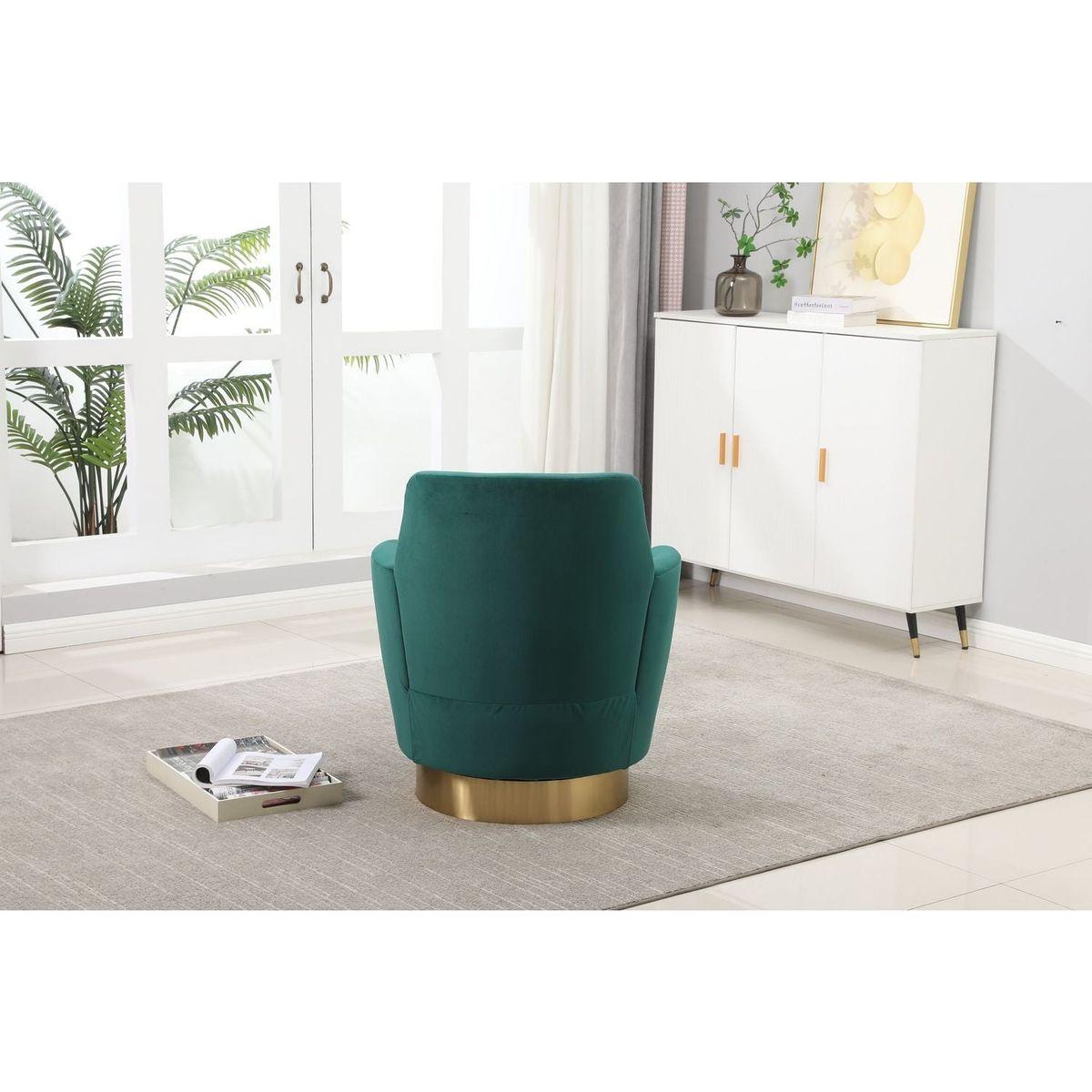 Velvet Swivel Barrel Chair, Swivel Accent Chairs Armchair for Living Room, Reading Chairs for Bedroom Comfy, Round Barrel Chairs with Gold Stainless Steel Base (Emerald)
