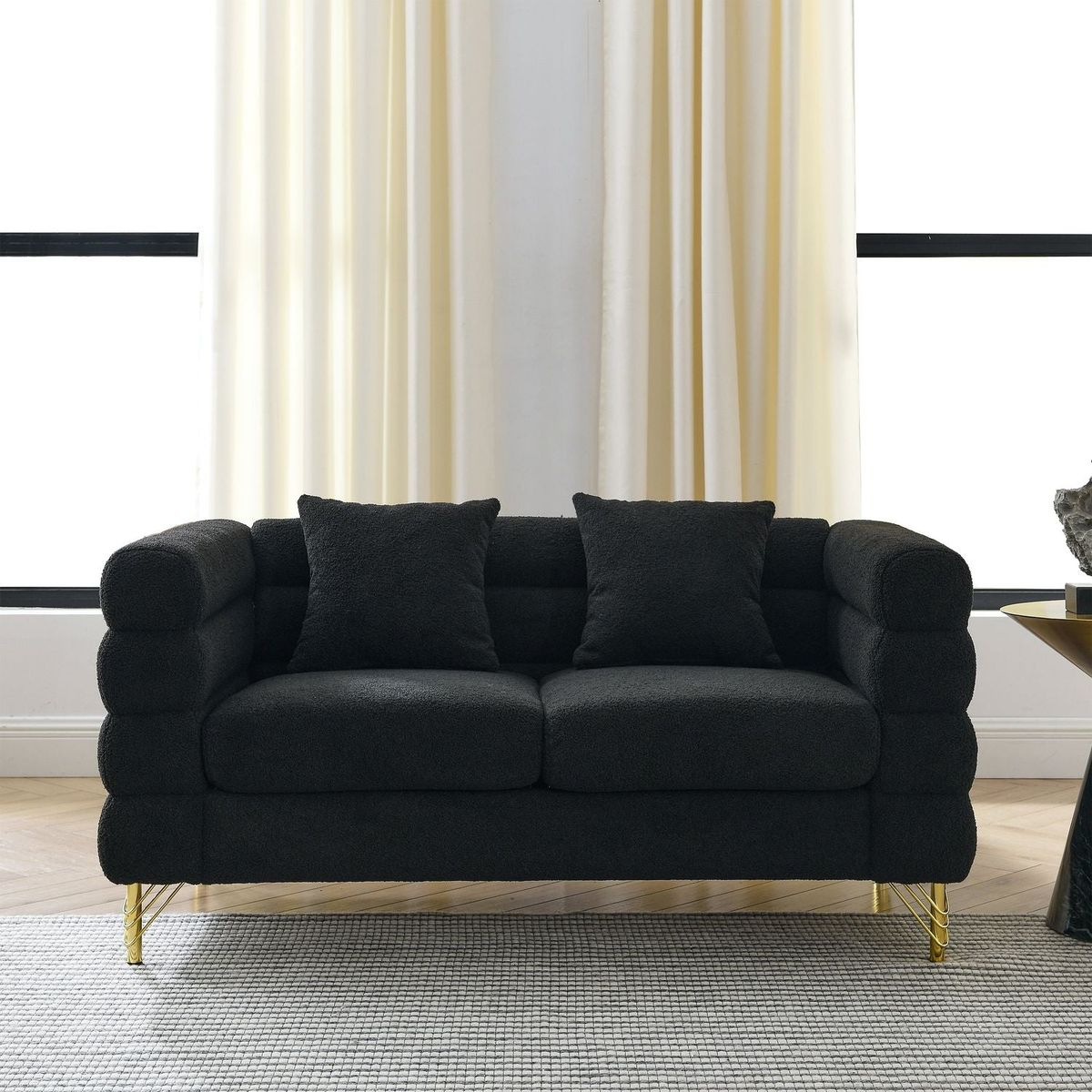 3-seater + 3-seater Combination sofa.BLACK teddy