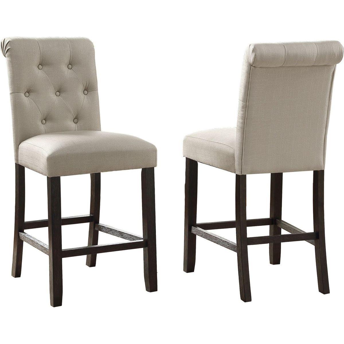 Leviton Solid Wood Tufted Asons Counter Height Stool, Set of 2, Tan