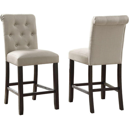 Leviton Solid Wood Tufted Asons Counter Height Stool, Set of 2, Tan