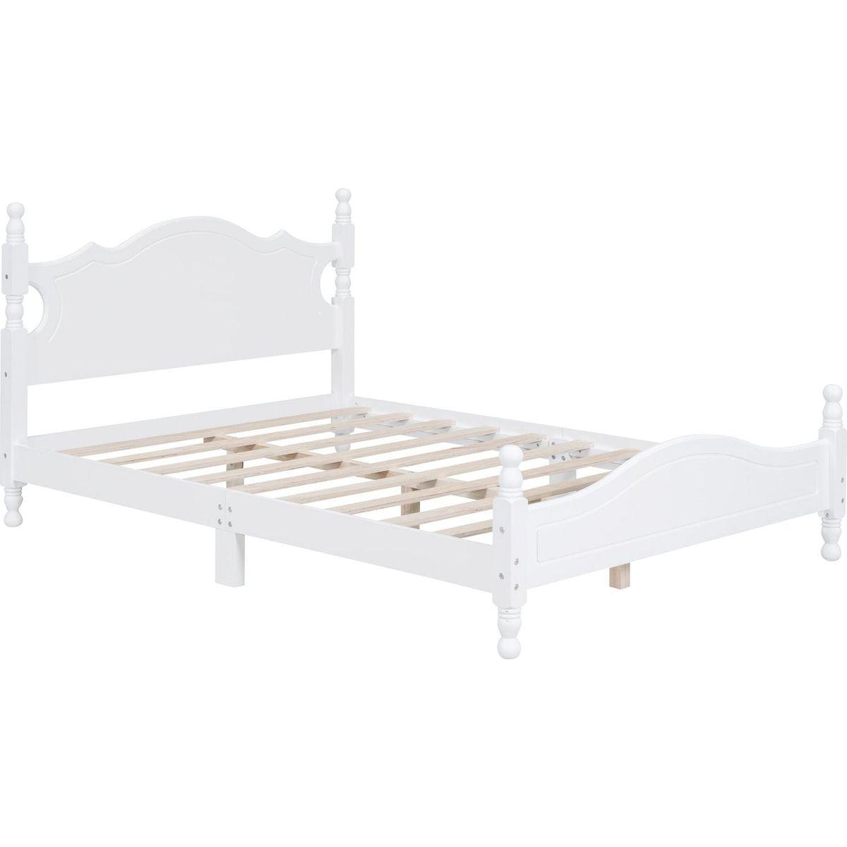 Full Size Wood Platform Bed Frame,Retro Style Platform Bed with Wooden Slat Support,White