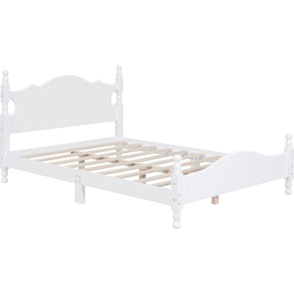 Full Size Wood Platform Bed Frame,Retro Style Platform Bed with Wooden Slat Support,White