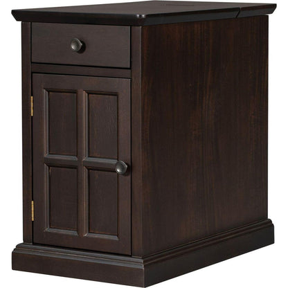 Classic Vintage Livingroom End Table Side Table with USB Ports and One Multifunctional Drawer with cup holders, Antique Espresso