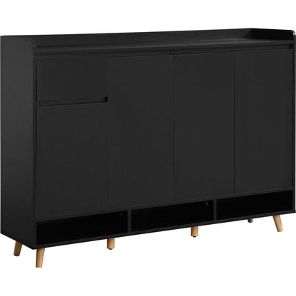 Sleek and Contemporary Shoe Cabinet with Adjustable Shelves, Minimalist Home Organizer with Solid Wood Legs, Storage Sideboard for Entryway, Living Room, Black