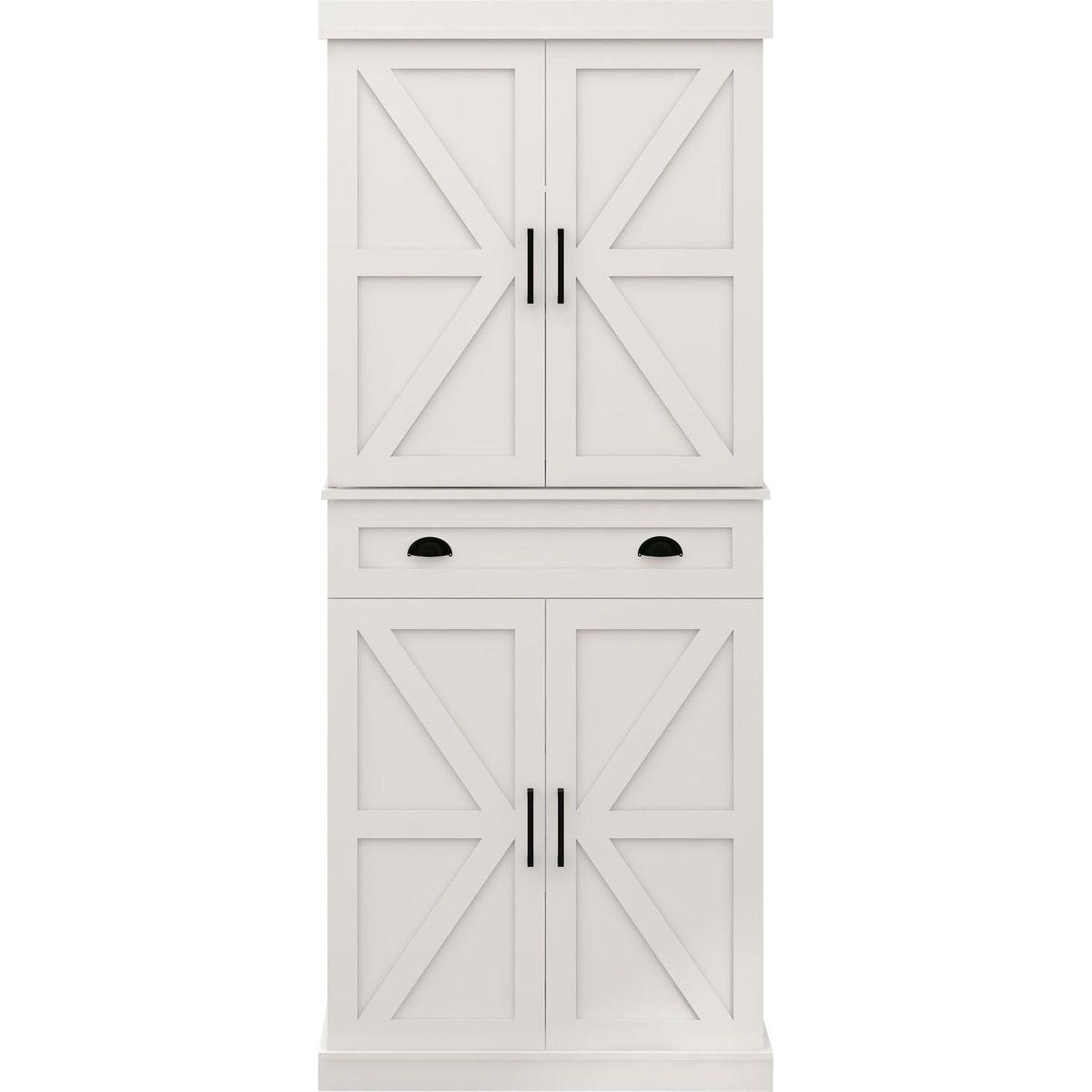 71" Kitchen Pantry Storage Cabinet with 4 Doors(2Doors with Racks),1 Drawer, 2 Adjustable Shelves, Freestanding Cupboard for Kitchen, Dining Room and Living Room-White