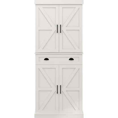 71" Kitchen Pantry Storage Cabinet with 4 Doors(2Doors with Racks),1 Drawer, 2 Adjustable Shelves, Freestanding Cupboard for Kitchen, Dining Room and Living Room-White