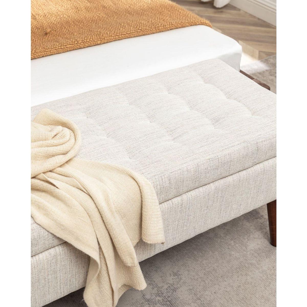Storage Bench with Storage Bench for Bedroom End of Bed Bench Foot of Bed Bench Entryway Bench Storage Ottoman Bench 43.7" W x 18.1" D Off White Bench