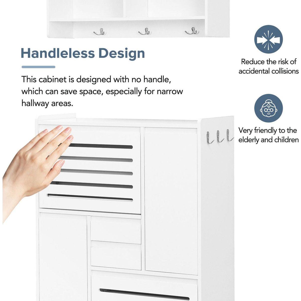 Multi-Functional Shoe Cabinet with Wall Cabinet, Space-saving Design Foyer Cabinet with 2 Flip Drawers, Versatile Side Cabinet for Hallway, White