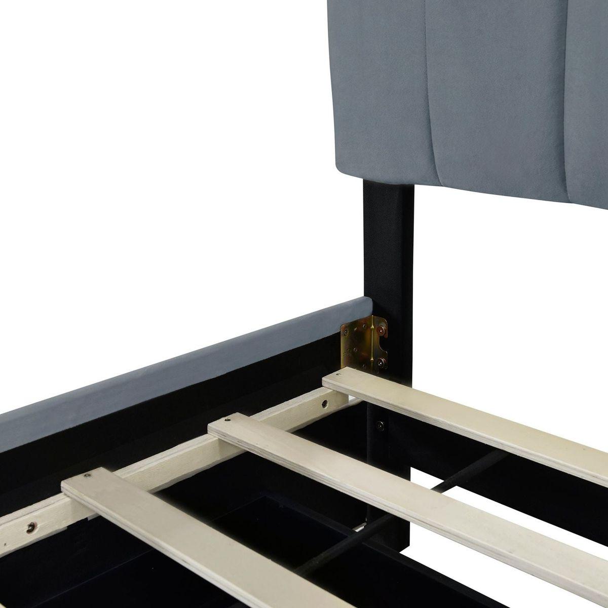 Queen Size Velvet Upholstered Platform Bed with 2 Drawers and 1 Twin XL Trundle- Gray - Streamdale Furniture