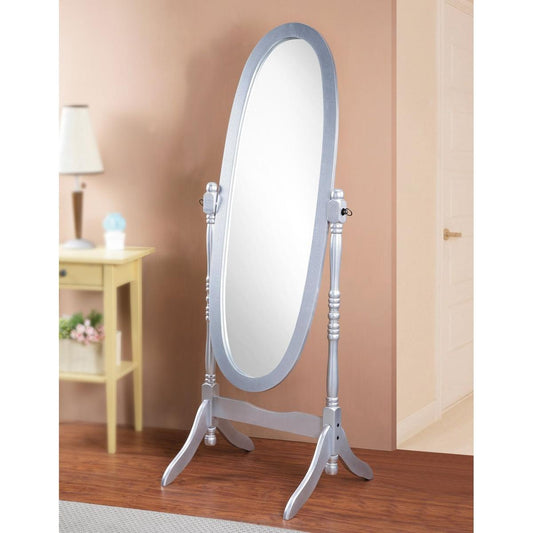 Traditional Queen Anna Style Wood Floor Cheval Mirror, Silver Finish