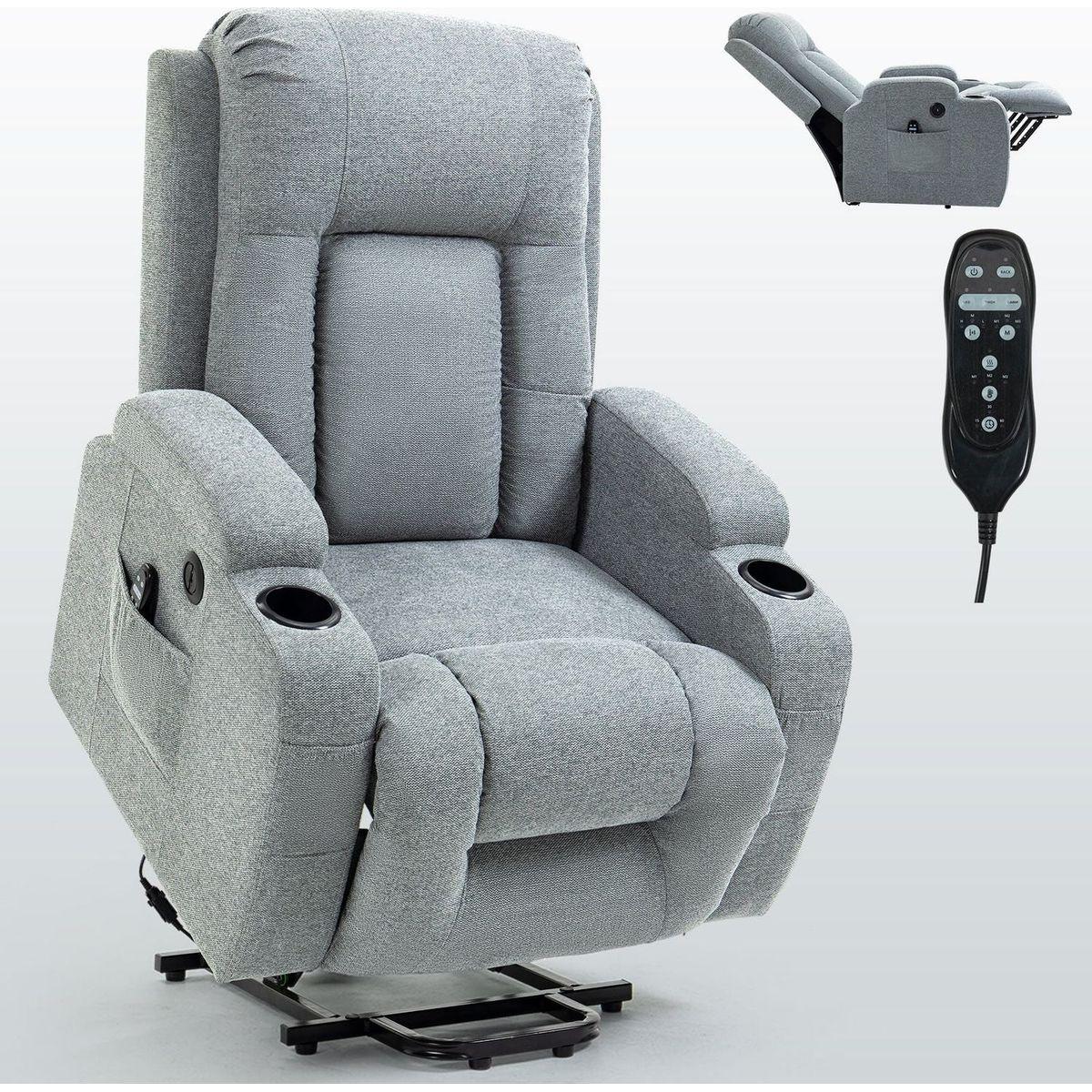 Infinite Position Okin Motor Up to 350 LBS Power Lift Recliner Chair for Elderly, Heavy Duty Motion Mechanism with 8-Point Vibration Massage and Lumbar Heating, USB Charging Port, Cup Holders, Grey