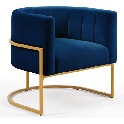 Upholstered Velvet Accent Chair with Golden Metal Stand,Mid-Century Living Room Leisure Chair with Curve Backrest -Navy