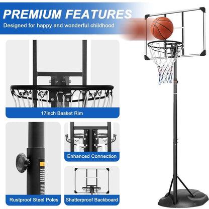 Portable Basketball Hoop Adjustable 7.5ft - 9.2ft with 32 Inch Backboard for Youth Adults Indoor Outdoor Basketball Goal White
