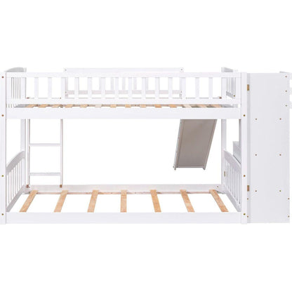Stairway Twin over Twin Bunk Bed with Two Drawers and Slide, White