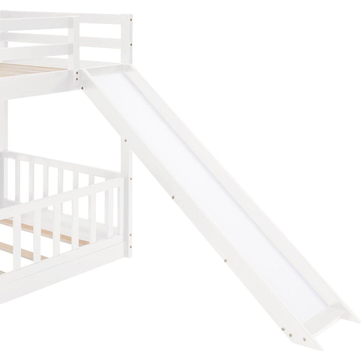 Twin Over Twin Bunk Bed with Slide and Ladder, White