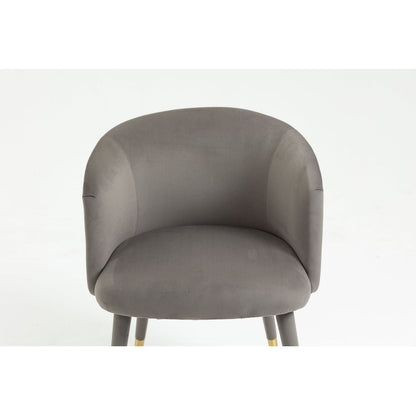 Set of 2 Gray Velvet Upholstered Dining chair with Designed Back and Upholstered Legs