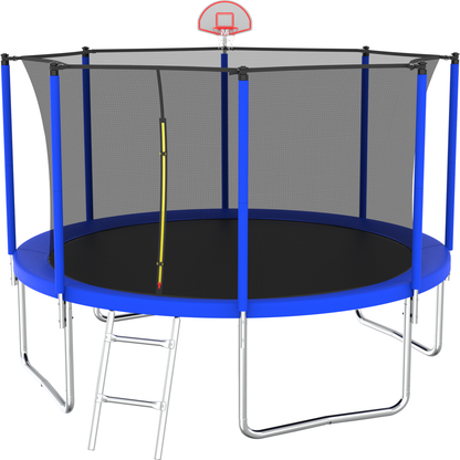 12FT Trampoline for Kids & Adults with Basketball Hoop and Ball, Recreational Trampolines with Safety Enclosure for Back Yard Outdoor