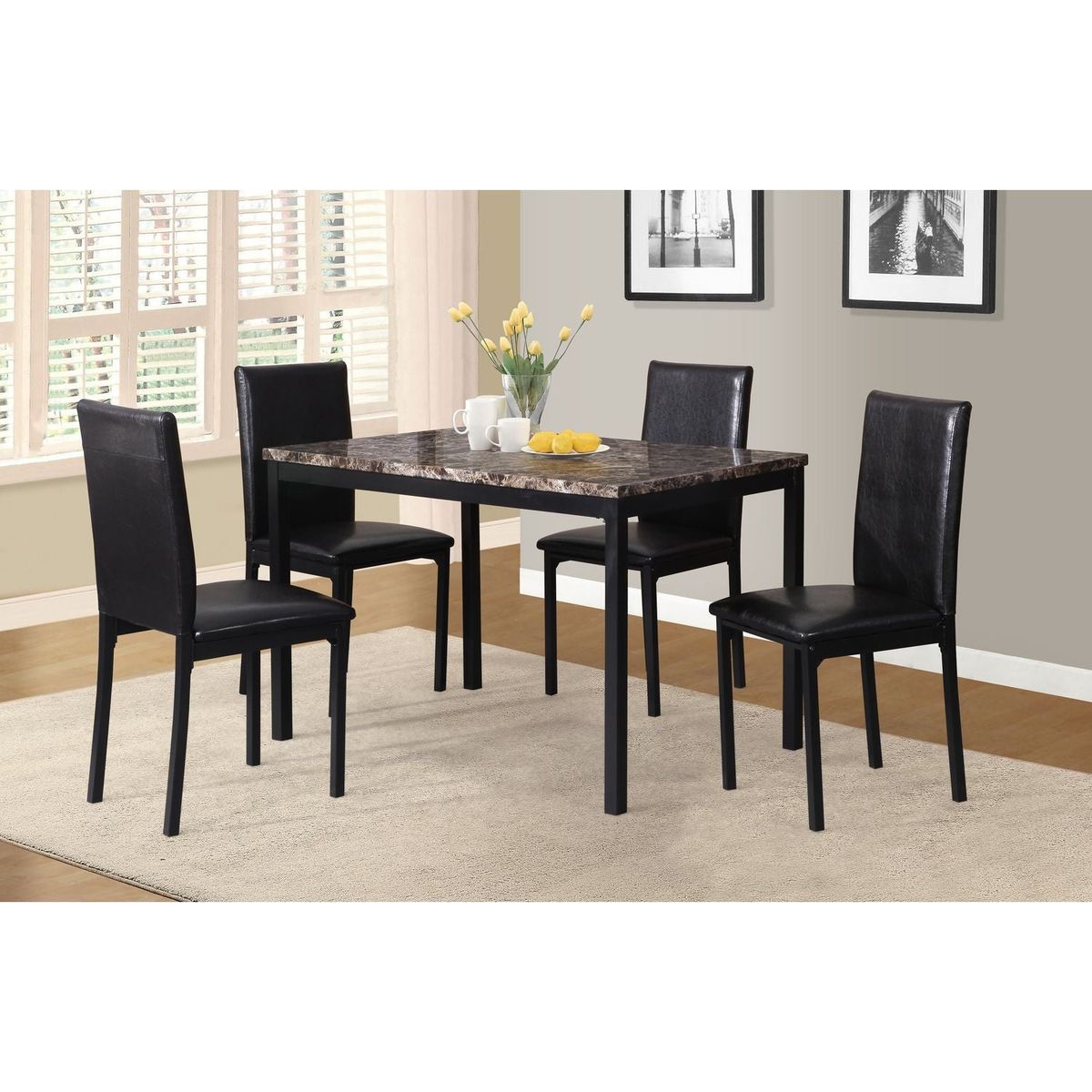 Noyes Faux Leather Seat Metal Frame Dining Chairs, Set of 4, Black