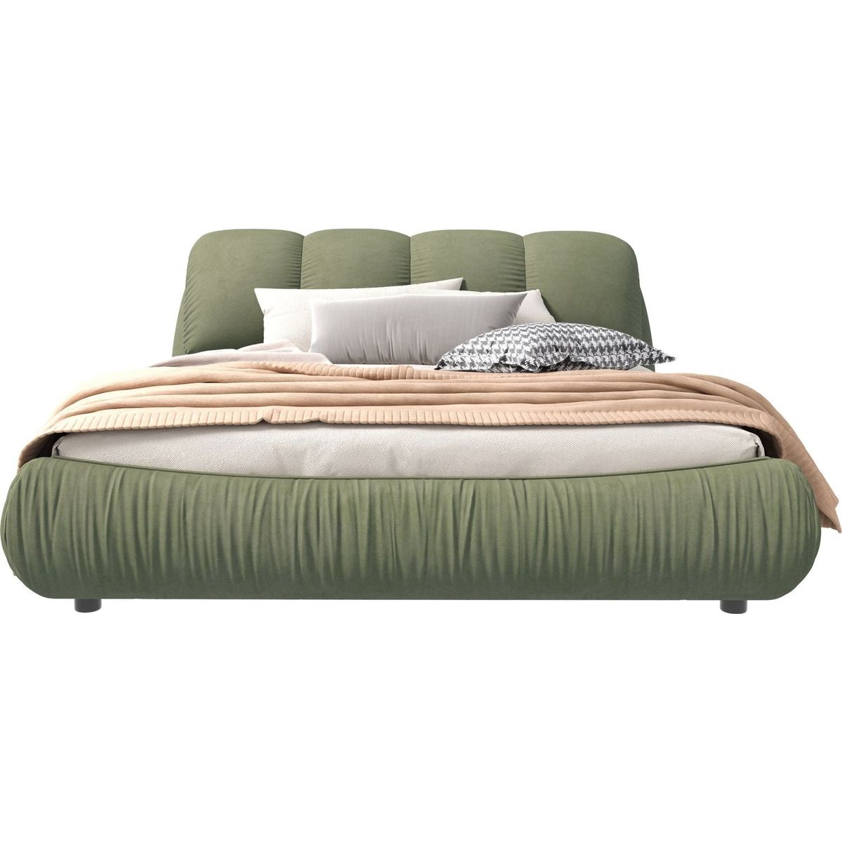 Queen Size Luxury Upholstered Platform Bed with Oversized Padded Backrest and Solid Wood Frame,suitable for Multiple heights of mattresses,Green