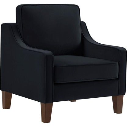Modern Armchair, Living Room Single Seat Sofa Chair with Wooden Legs, Upholstered Velvet Accent Chair for Living Room, Bedroom,Black