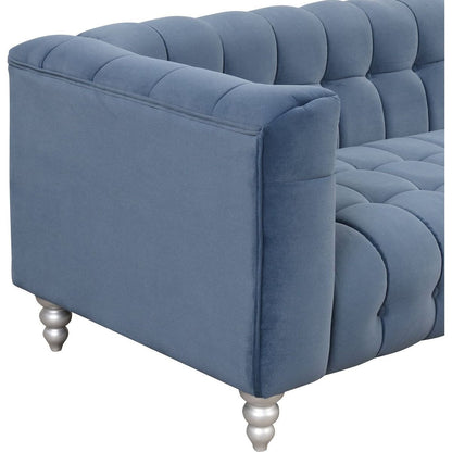 Modern 3-piece sofa set with solid wood legs, buttoned tufted backrest, Dutch fleece upholstered sofa set including three-seater sofa, double seat and living room furniture set single chair, blue