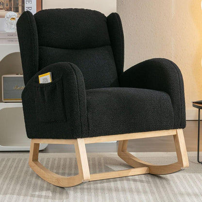 Teddy Fabric Rocking Chair With Packet Wood Legs,Black