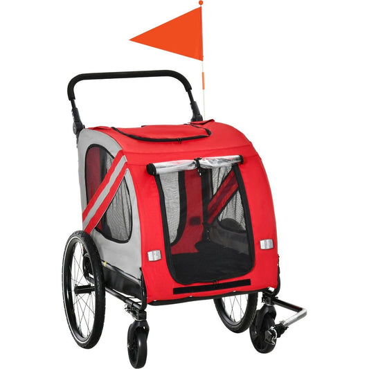 2-in-1 Pet Bike Trailer for Small Dogs, Road-Visibility Bicycle Stroller, Weather-Strong Bike Wagon Trailer Sidecar Attachment, Red