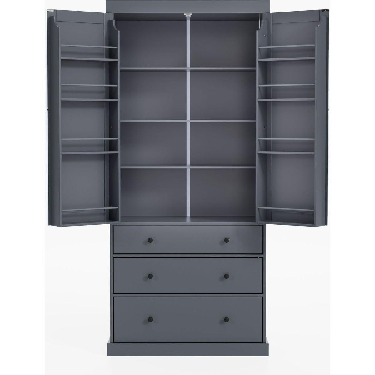 [Assembly Video Provided]77inch Farmhouse Kitchen Pantry, Freestanding Tall Cupboard Storage Cabinet with 3 Adjustable Shelves, 8 Door Shelves, 3 Drawers for Kitchen, Dining Room, Gray