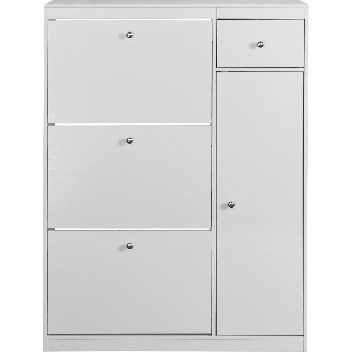 Shoe Cabinet,Freestanding Tipping Bucket Shoe Rack Organizer with 3 Flip Drawers,Entryway Narrow Shoe Storage with Adjustable Storage Shelf,Modern Slim Hidden Shoe Cabinet, White