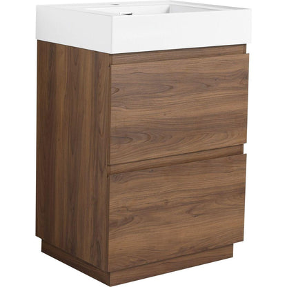 24" Bathroom Vanities with Single Sink Combo, Modern Undermount Bathroom Sink Cabinet with Double drawer, Freestanding Bathroom Sink Cabinet,Engineering wood,Brown