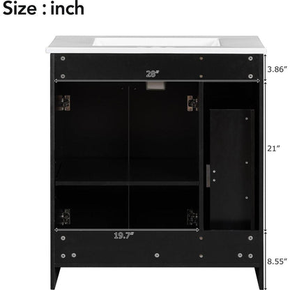 30-Inch Black Bathroom Vanity with Ceramic Sink Combo, Abundant Storage Cabinet - 2 Soft-close Doors and Double-tier Deep Drawer