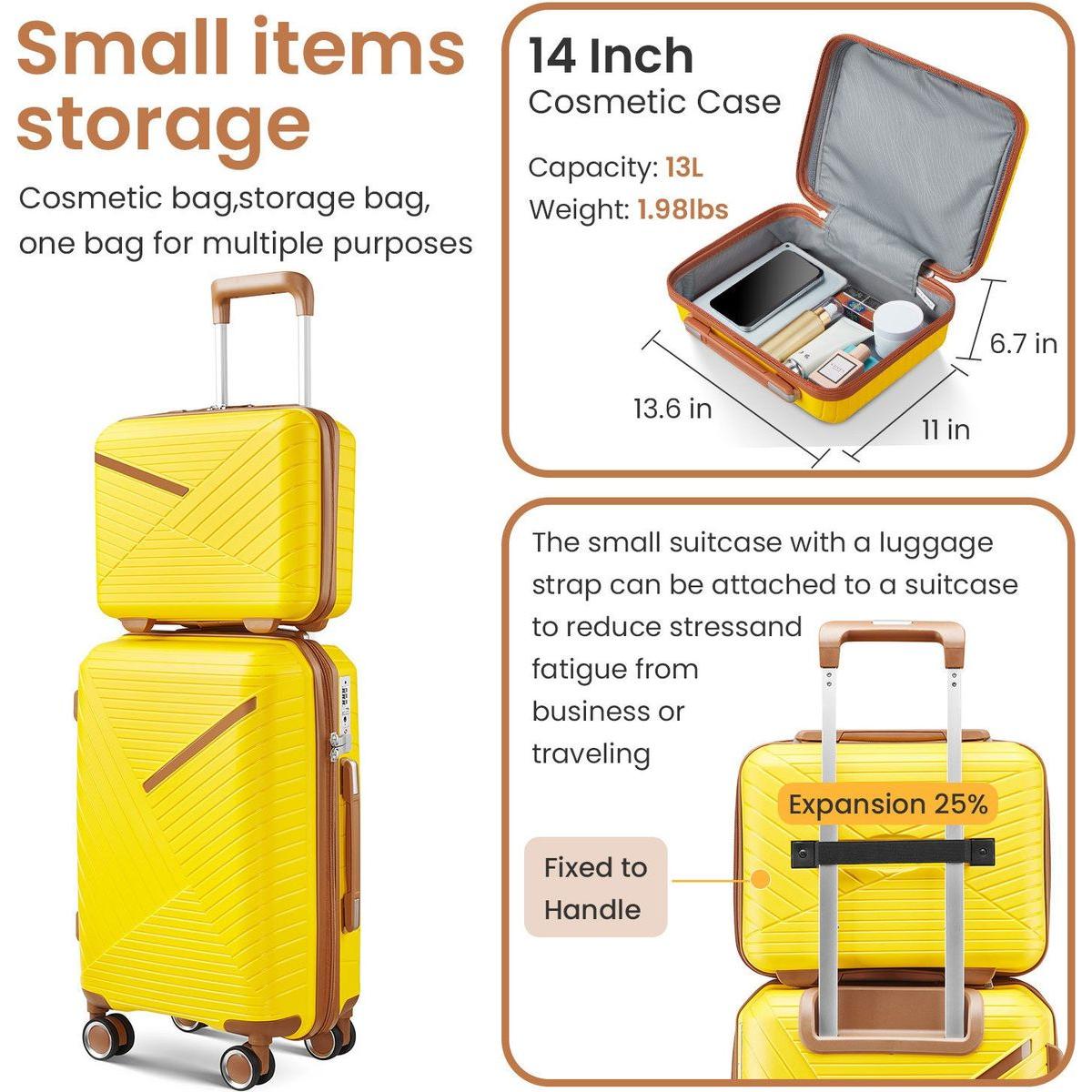 Luggage Sets 4 Piece(14/20/24/28), Expandable Lightweight Suitcase with 4 Double 360 Degrees Mute Spinner Wheels PP Materials Durable TSA Lock Travel Luggage