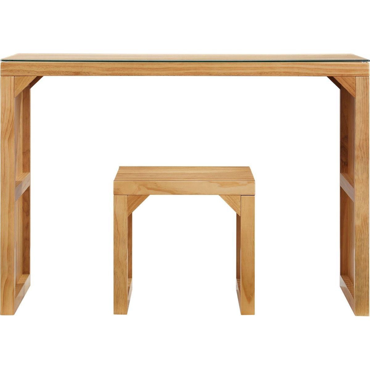 Pine Dining Bench and Table, Indoor Wood Bench for Entryway,Living Room,Kitchen and Bedroom Table and Bench Set (Nature, Bench & Table) Small Tempered glass included