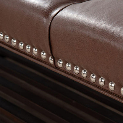 Bedroom End of Bed Bench Tufted Upholstered End of Bed Bench End of Bed Entrance Shoe Bench, 60" with Nailhead Trim and Shelf Bedroom Upholstered Leather Bench Living Room Shoe Rack Footstool (brown)