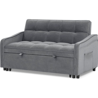 Loveseats Sofa Bed with Pull-out Bed,Adjustable Back and Two Arm Pocket,TypeC and USB Charging with Copper nail,Grey (47"x53"x31")