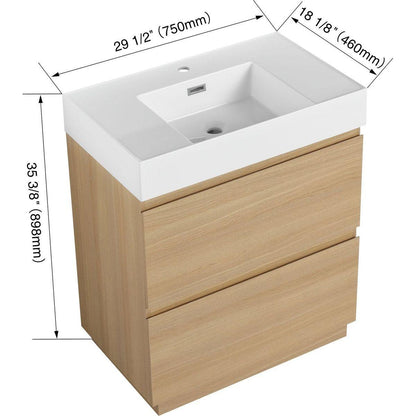 30" Bathroom Vanities with Single Sink Combo, Modern Undermount Bathroom Sink Cabinet with Double drawer, Freestanding Bathroom Sink Cabinet,Engineering wood,Oak