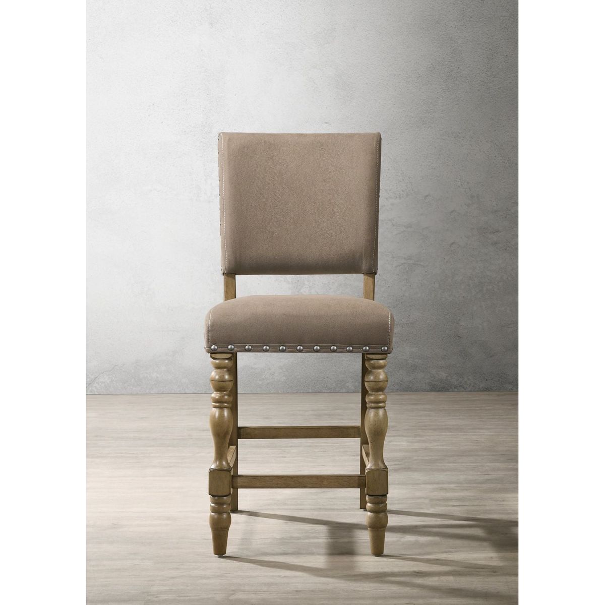 Birmingham Script Printed Driftwood Finish Counter Height Dining Chair with Nail head, Set of 2