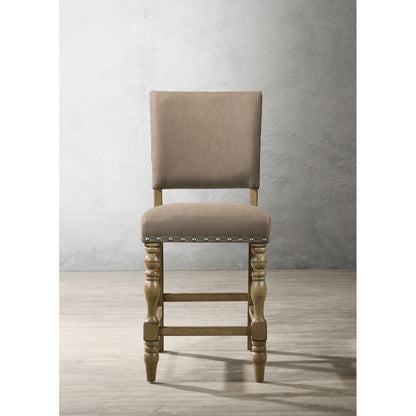 Birmingham Script Printed Driftwood Finish Counter Height Dining Chair with Nail head, Set of 2