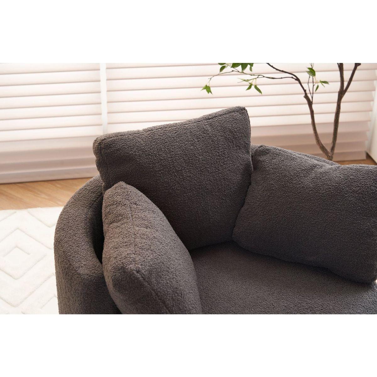 Teddy Fabric Swivel And Storage Chair With Back Cushion For Living Room,Dark Gray