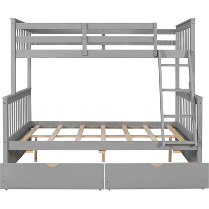 Twin-Over-Full Bunk Bed with Ladders and Two Storage Drawers(Gray){o