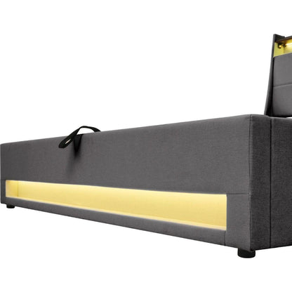 Full size Upholstered Platform bed with a Hydraulic Storage System, LED and USB Charging, Grey (without mattress)