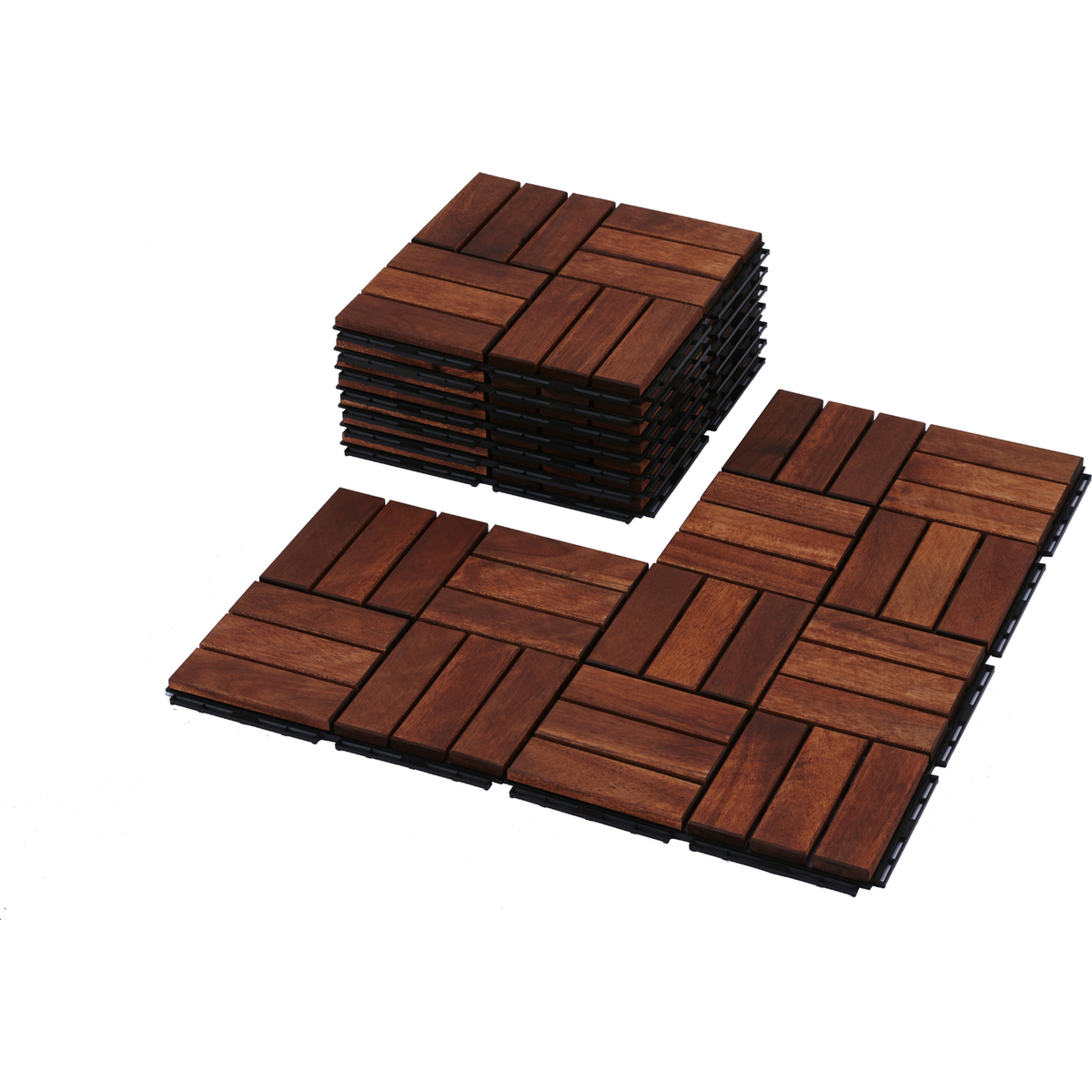 Acacia Wood Interlocking Deck Tiles Checker Pattern, 20 PCS 12" x 12" Square Acacia Hardwood Outdoor Flooring for Patio, Bancony, Pool Side,...