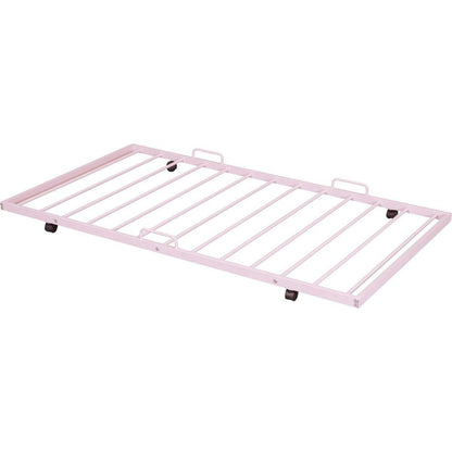 Full Size Metal House Bed with Twin Size Trundle, Pink