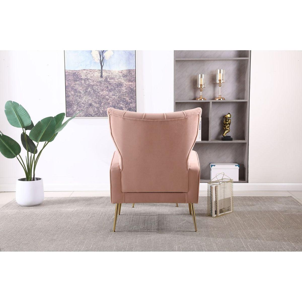 Modern Accent Chair with Ottoman, Comfy Armchair for Living Room, Bedroom, Apartment, Office (Pink)