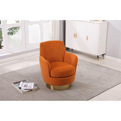 Velvet Swivel Barrel Chair, Swivel Accent Chairs Armchair for Living Room, Reading Chairs for Bedroom Comfy, Round Barrel Chairs with Gold Stainless Steel Base (Orange)