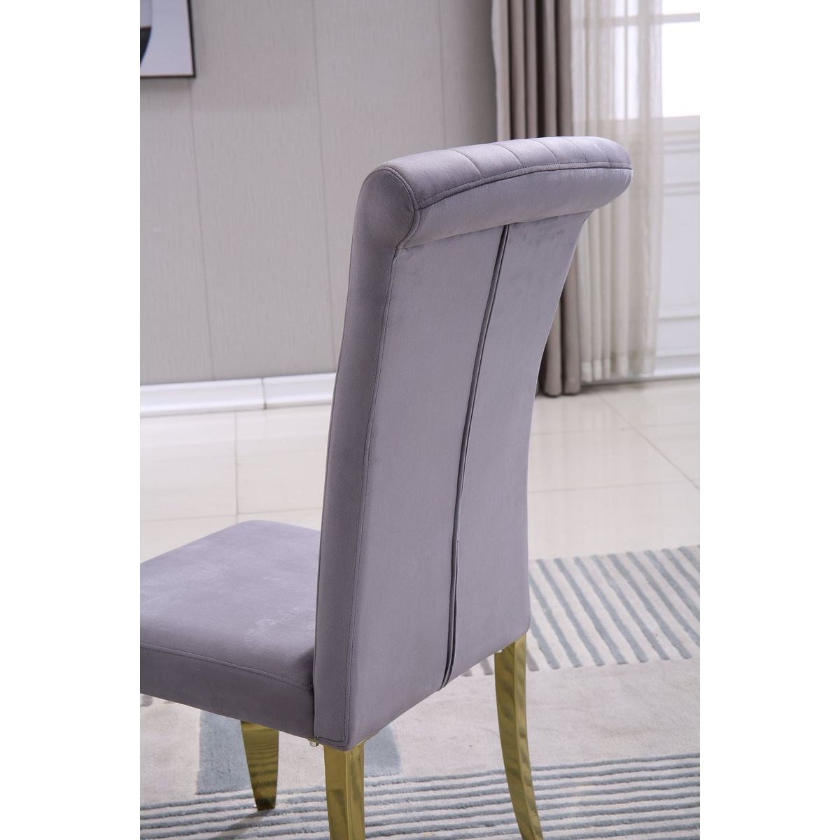 Modern Velvet Dining Chairs Set of 2, Upholstered Accent Armless Chairs with Stripe Backrest